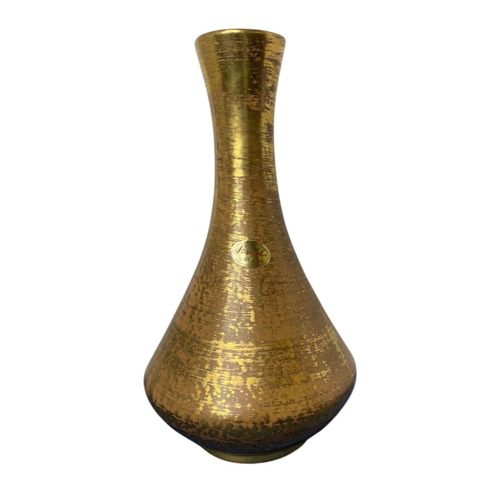 Vintage Stangl Pottery Vase 22k Gold Paint w/ Original Sticker 8"